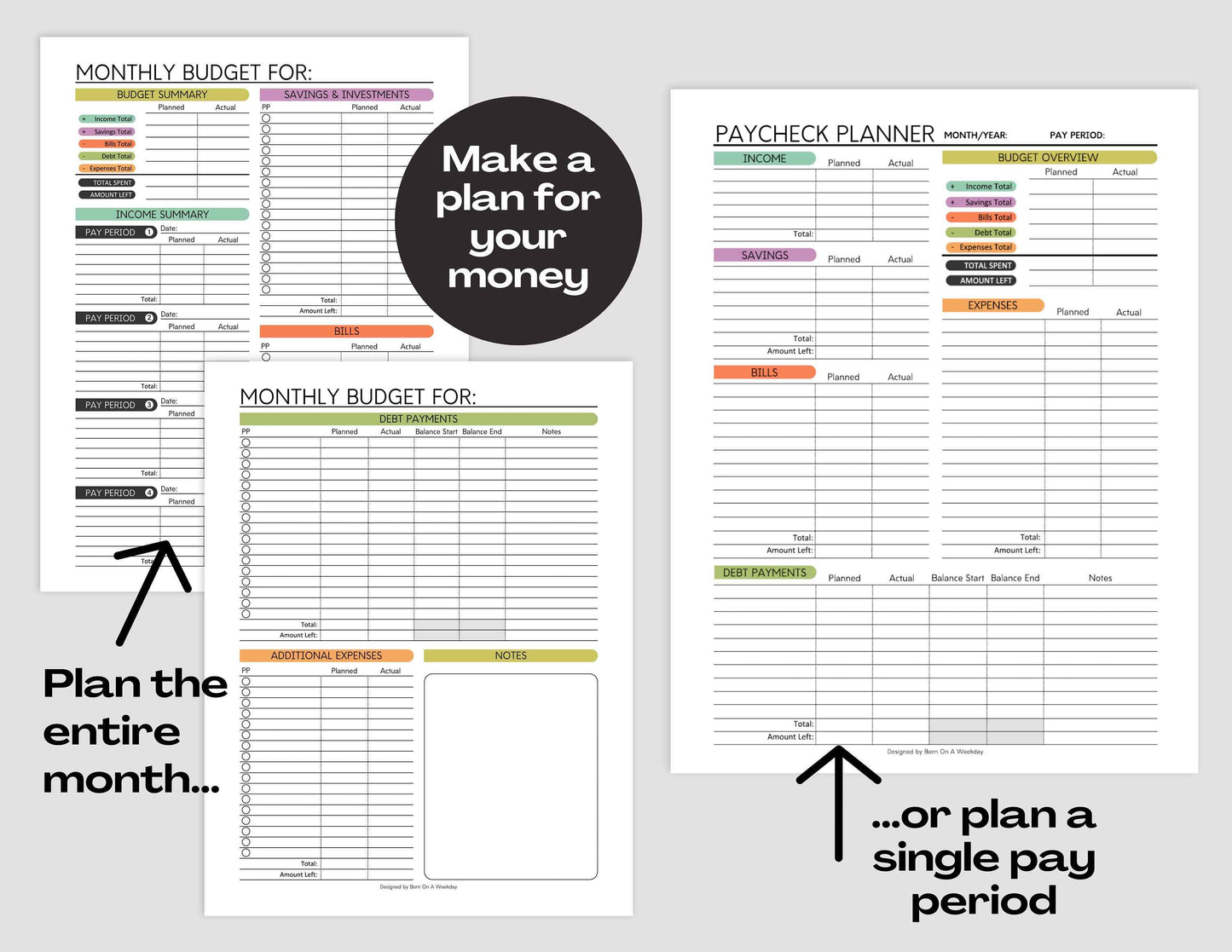 PRINTABLE Finance Planner, Budget Bundle, Debt Payoff Bundle, Savings Tracker, Spending Expense Tracker, Budget Templates, Colorful Modern