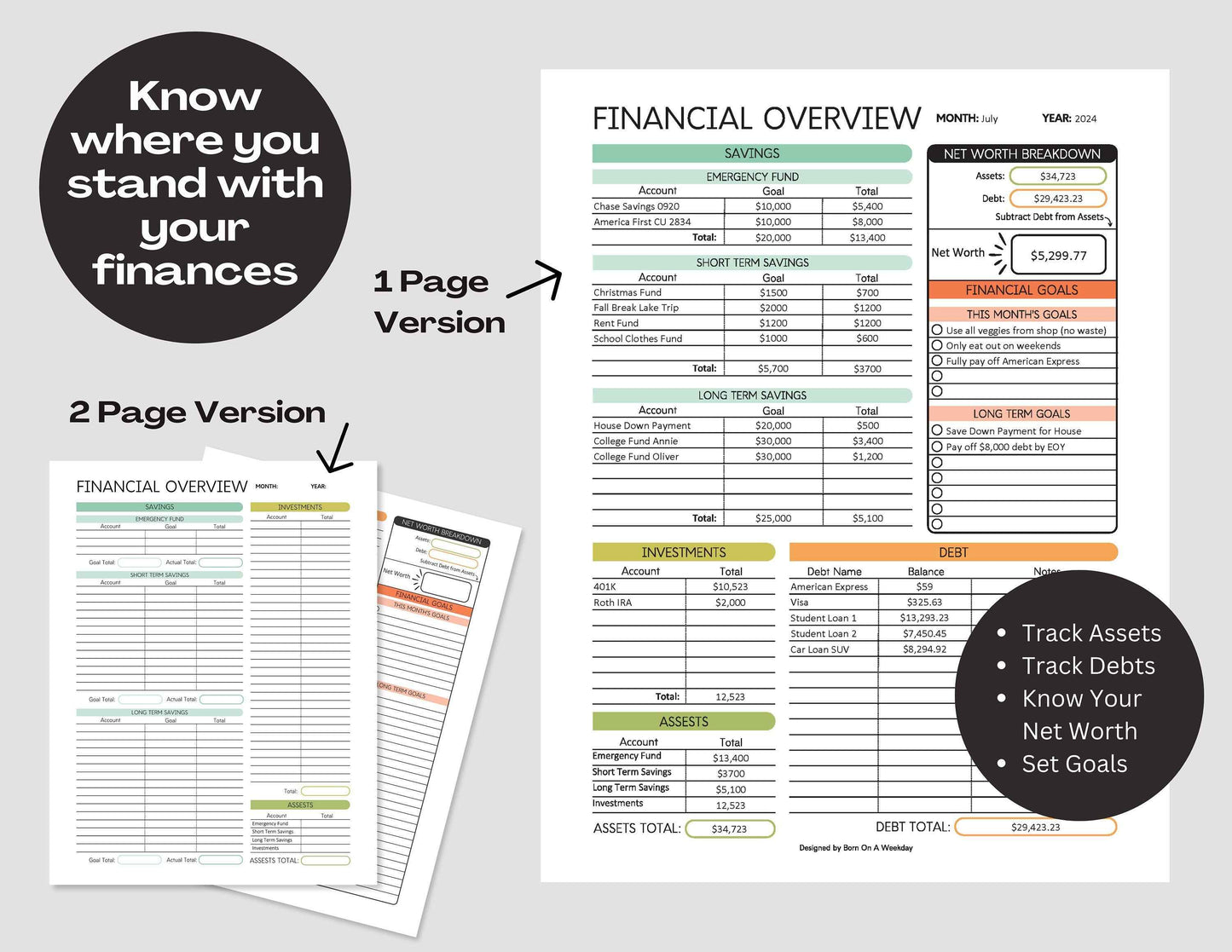 PRINTABLE Finance Planner, Budget Bundle, Debt Payoff Bundle, Savings Tracker, Spending Expense Tracker, Budget Templates, Colorful Modern