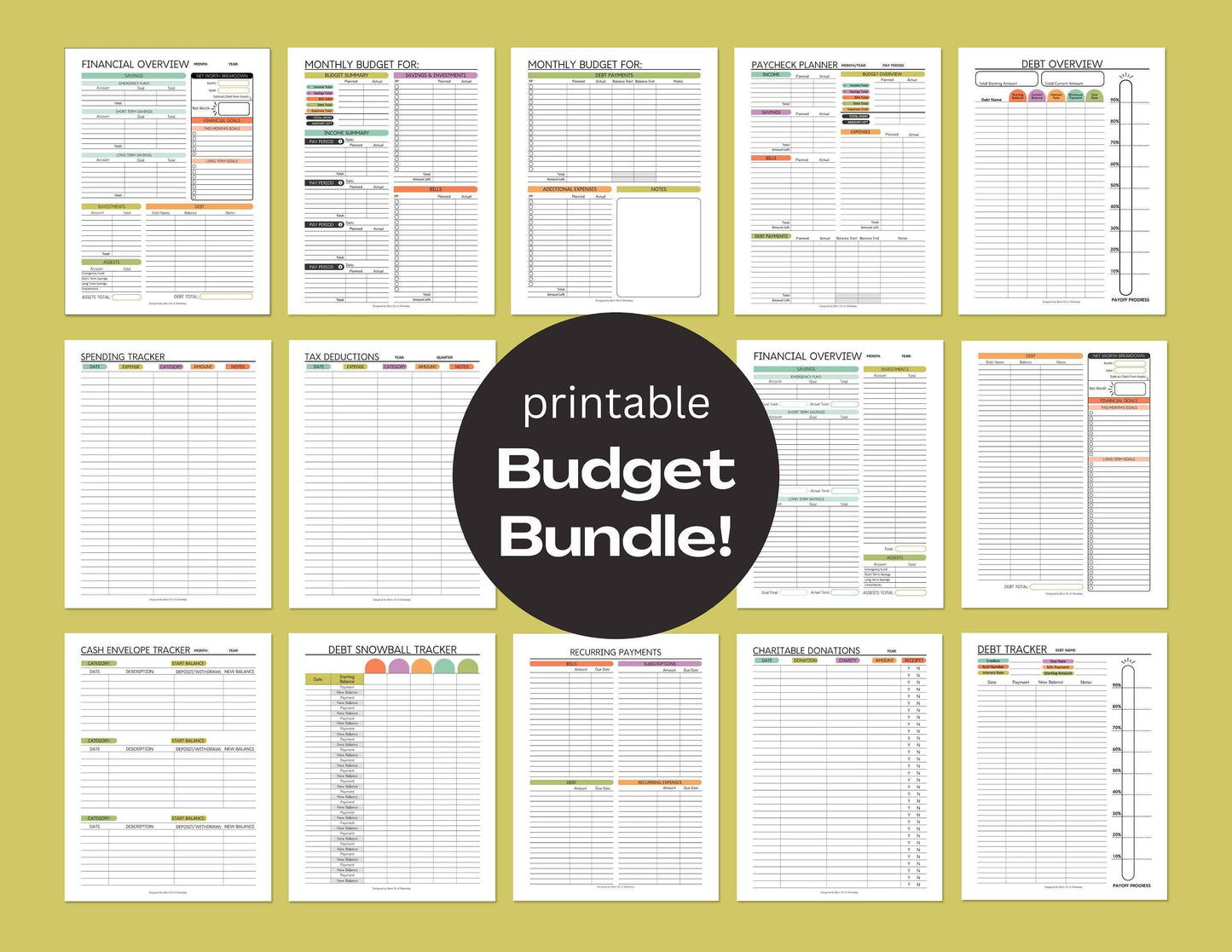 PRINTABLE Finance Planner, Budget Bundle, Debt Payoff Bundle, Savings Tracker, Spending Expense Tracker, Budget Templates, Colorful Modern