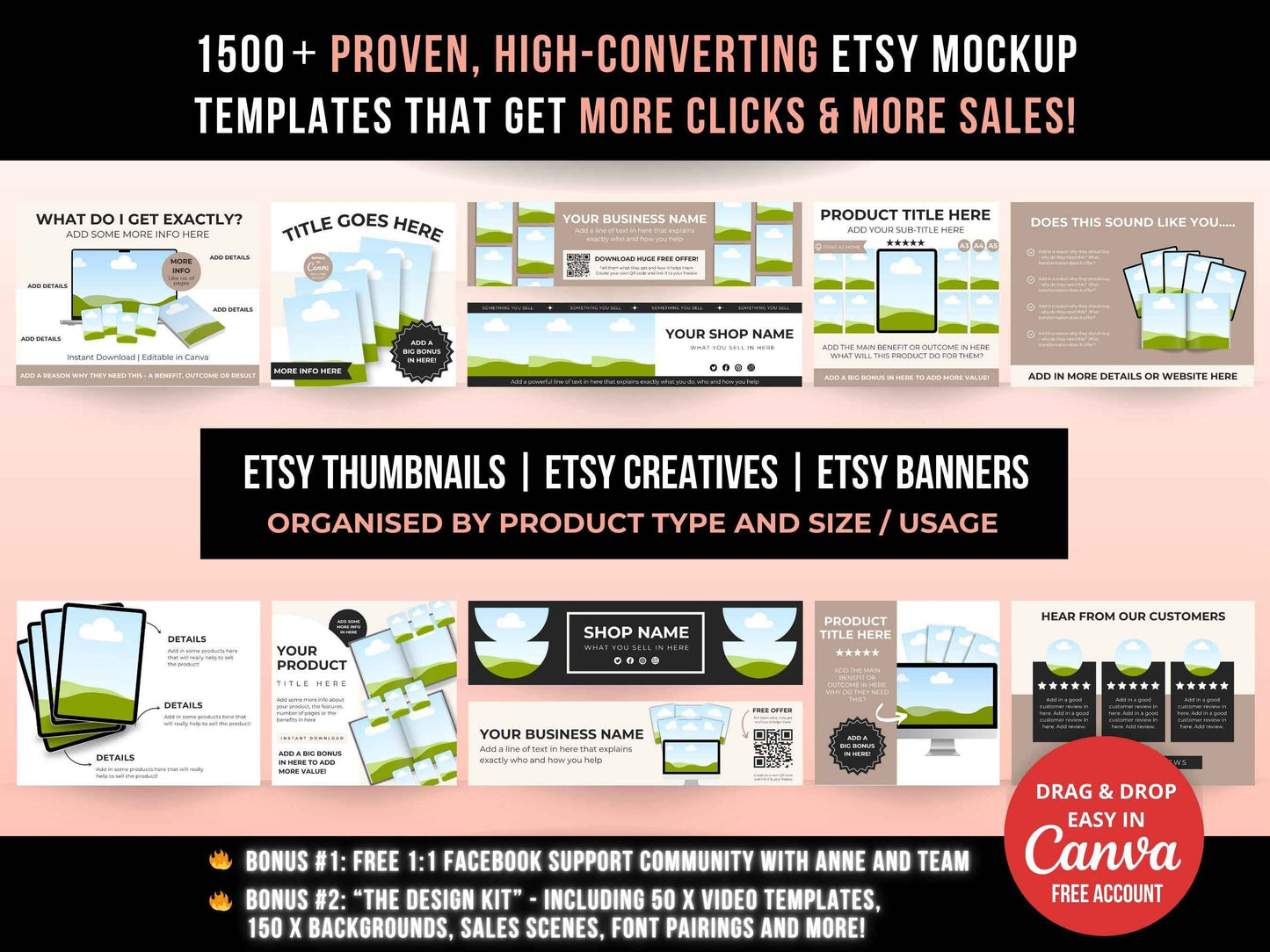 1500 Etsy Listing Mockup Templates Bundle for Digital Products, Editable Canva Mockups for Etsy Listing, Etsy Product Image Mockup Templates