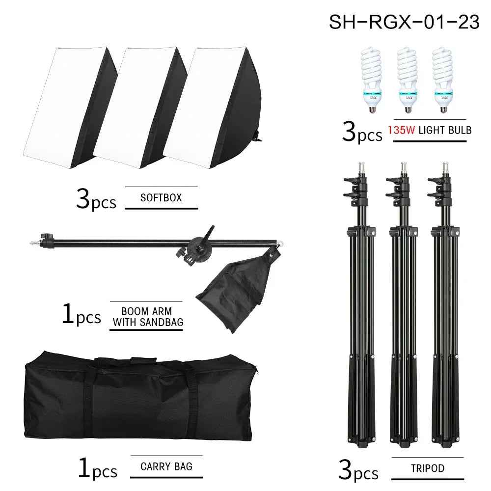 Professional Photo Studio Softbox Lights Continuous Lighting Kit Accessories Equipment with 3Pcs Soft Box,Led Blub,Tripod Stand