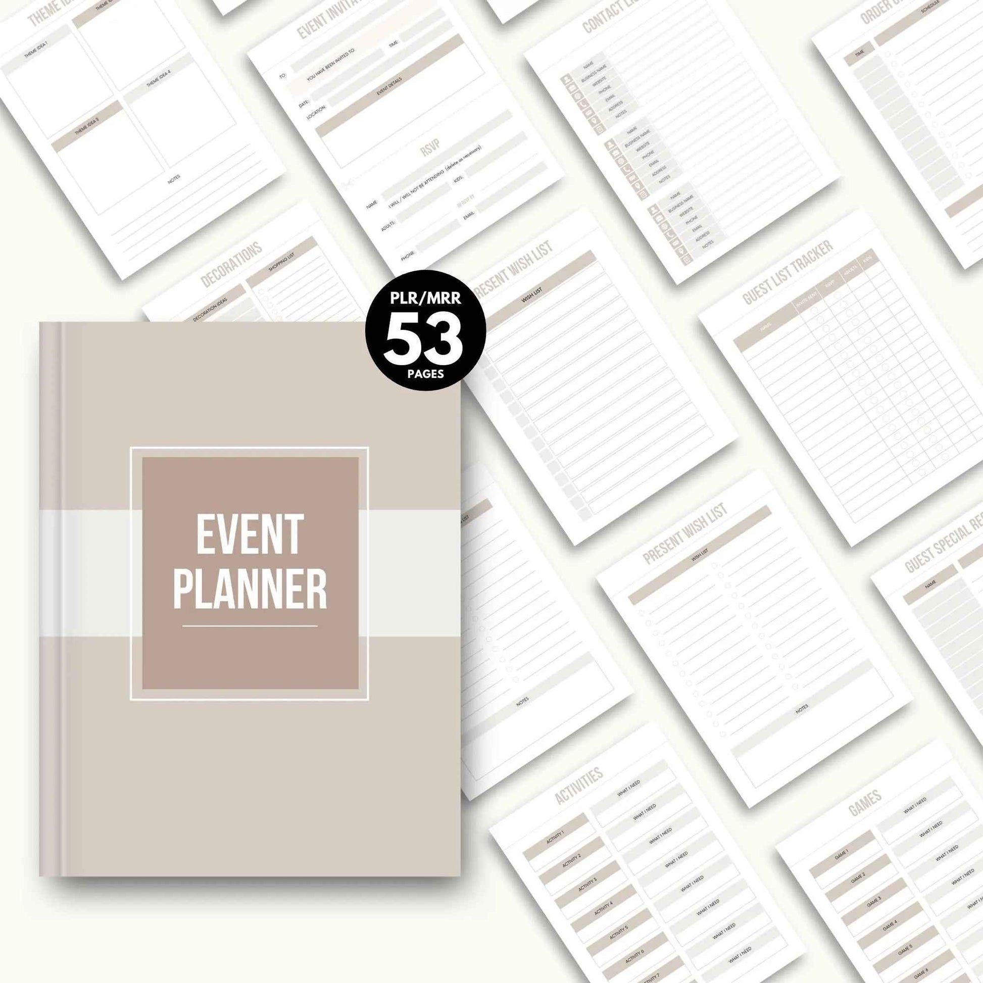 PLR Event Planner, Master Resell Rights, Plr Planner, PLR Digital Products, Resell Planner, Plr Templates, MRR, Canva Templates, Dfy