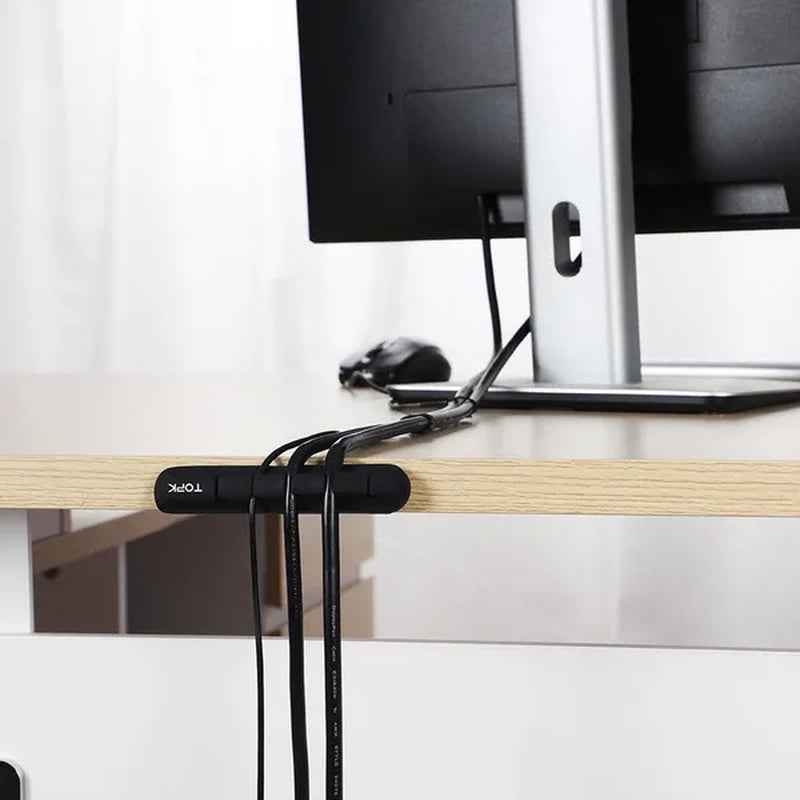 TOPK Feel Free to Stick Multi-Function Cable Organizer Silicone USB Cable Winder Desktop Tidy Management Clips Cable Holder for Mouse Headphone Wire