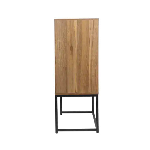 Natural Rattan 2-Door High Cabinet – Walnut Freestanding Storage with Adjustable Shelf