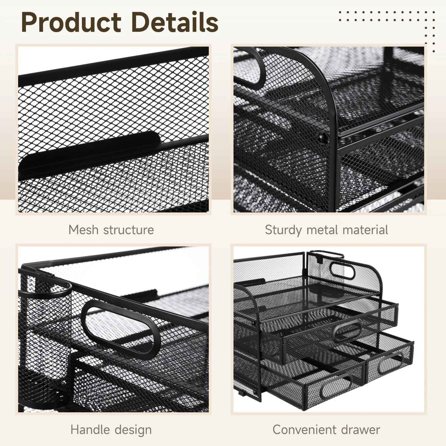 3-Tier Desk Organizer with Pen Holders, Mesh Desktop Storage for Office Supplies and Magazines, Black