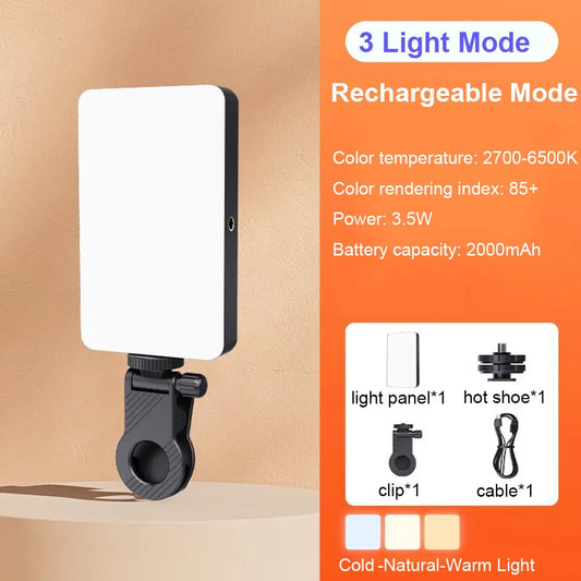 LED RGB Video Light Phone Fill Light Rechargeable Portable Lanterns 2000Mah Ajusted 3 Modes 2700-6500K Portable Selfie Lighting