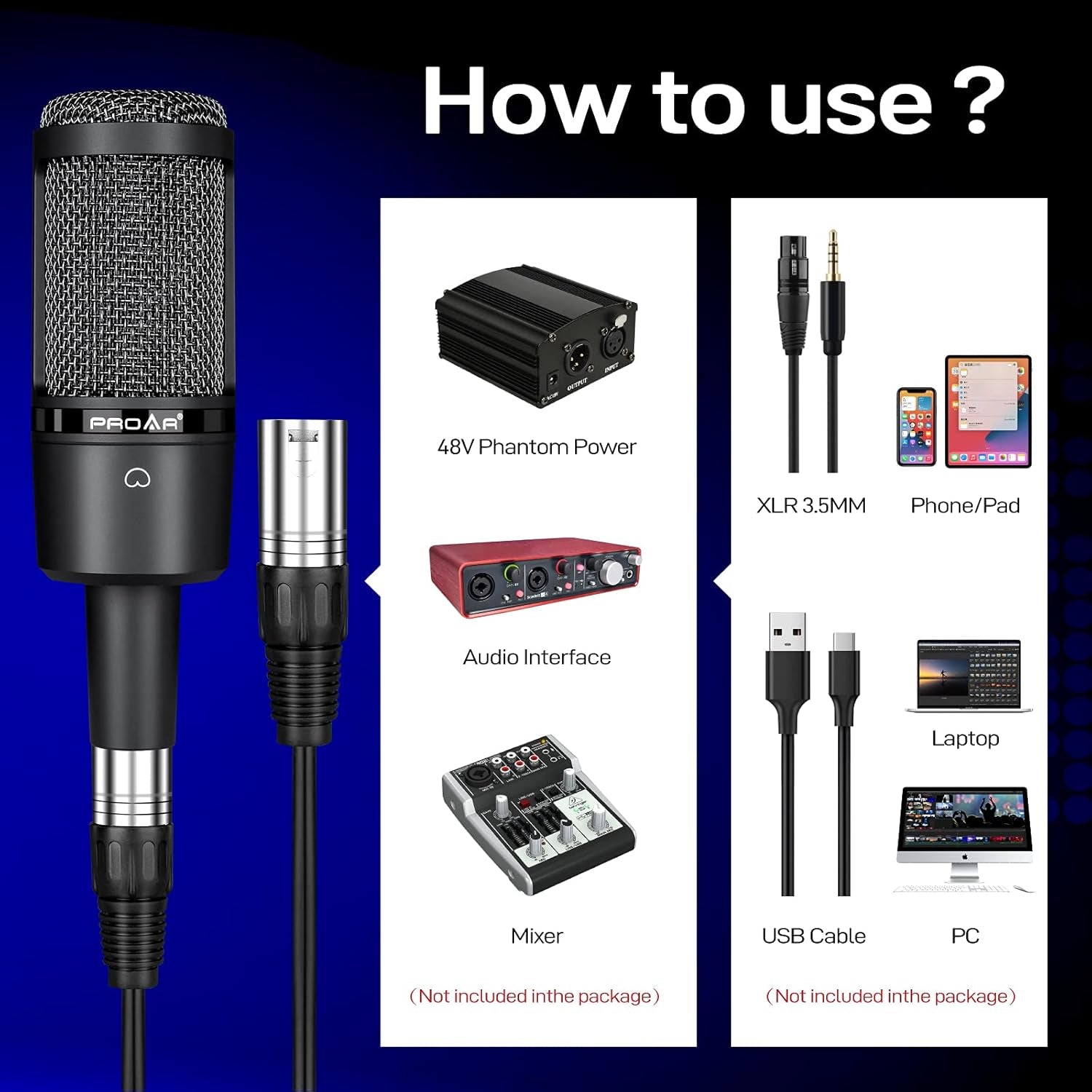 Microfono De Inalambrico Condensador XLR Estudio Grabacion Podcast Profesional