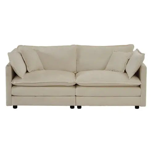 Modern Beige Chenille Loveseat Sofa – Deep Seat 2-Seater Couch with 4 Pillows