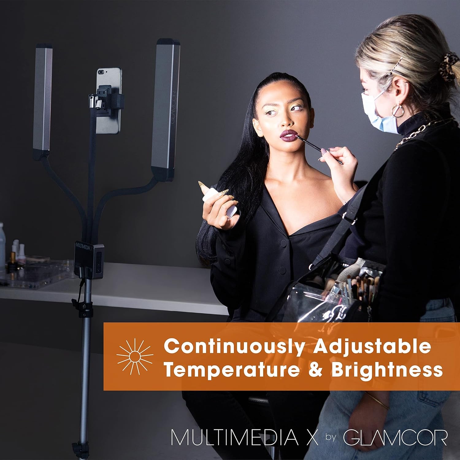 Multimedia X Portable LED Lighting Kit | Remote Controlled 2700K - 5600K Color Temperature | Smartphone Mount with Selfie Control (Grey)