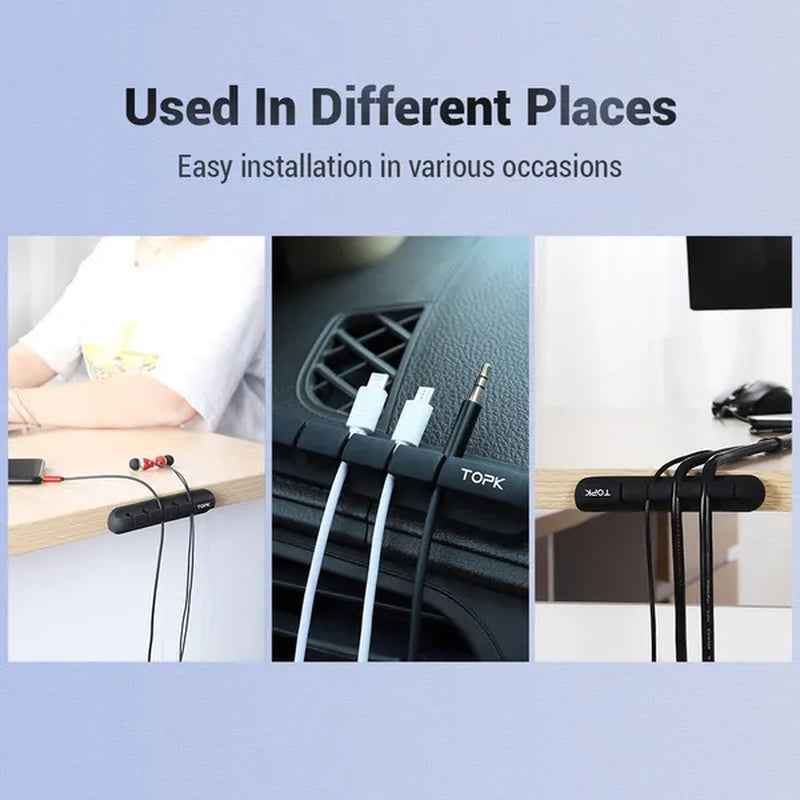 TOPK Feel Free to Stick Multi-Function Cable Organizer Silicone USB Cable Winder Desktop Tidy Management Clips Cable Holder for Mouse Headphone Wire