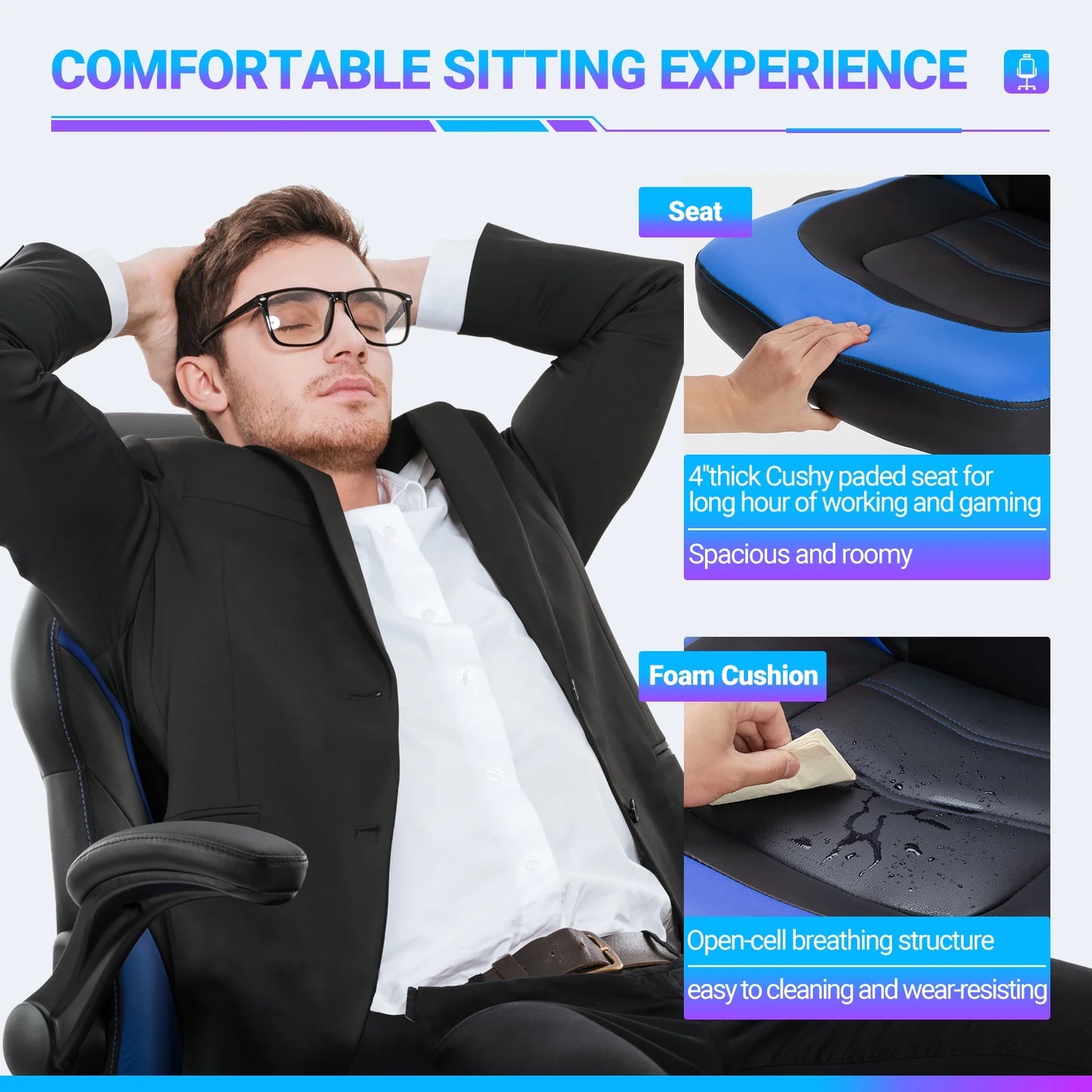 Gaming Chair, Computer Chair Ergonomic Office Chair PU Leather Desk Chair Executive Adjustable Swivel Task Chair with Flip-Up Armrest