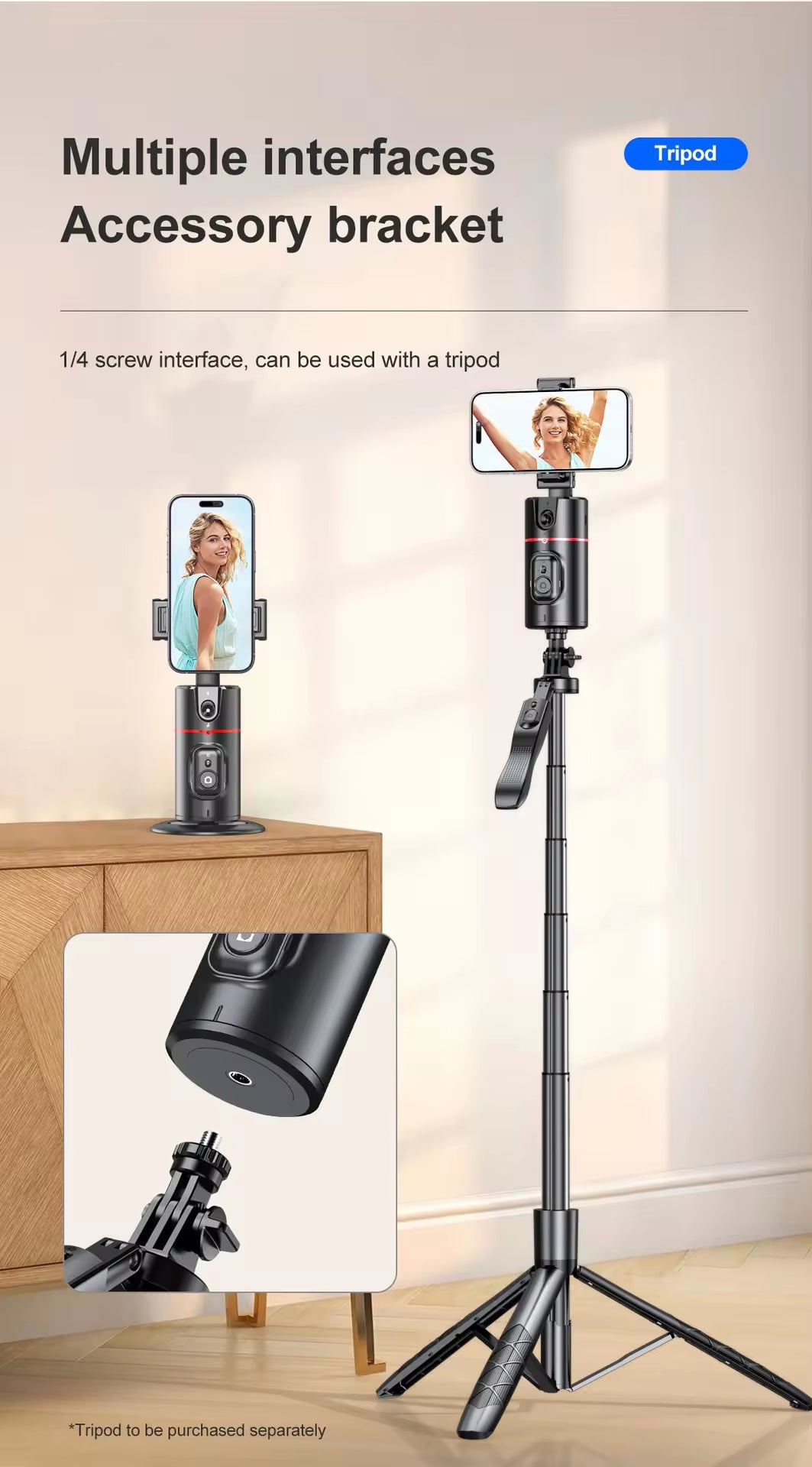 Innotech Sc Extendable Auto Face Tracking Tripod 360 Rotating Tripod, Both Auto or Manual Moving Control, Smart Cameraman Shooting for Video, Vlog, Live Stream