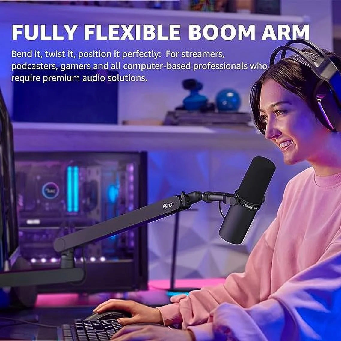 Foldable 360° Low Profile Microphone Stand and Boom, 26.10" X 1.38" X 1.18", 3.74 Lbs