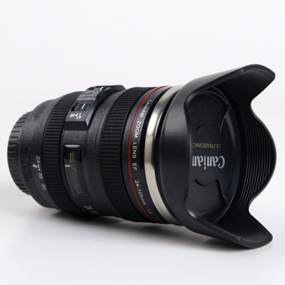 Stainless Steel Camera Lens Cup Canon Camera Lens Coffee Travel Mug with Holder