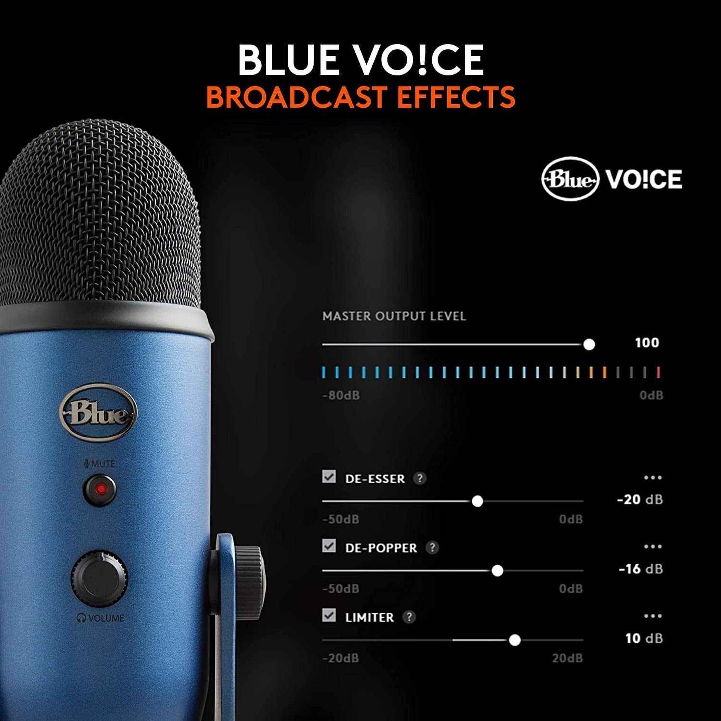 Yeti USB Microphone for PC, Mac, Gaming, Recording, Streaming, Podcasting, Studio and Condenser Mic with VO!CE Effects, 4 Pickup Patterns, Plug and Play - Midnight