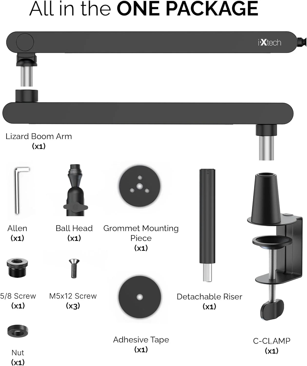 Foldable 360° Low Profile Microphone Stand and Boom, 26.10" X 1.38" X 1.18", 3.74 Lbs