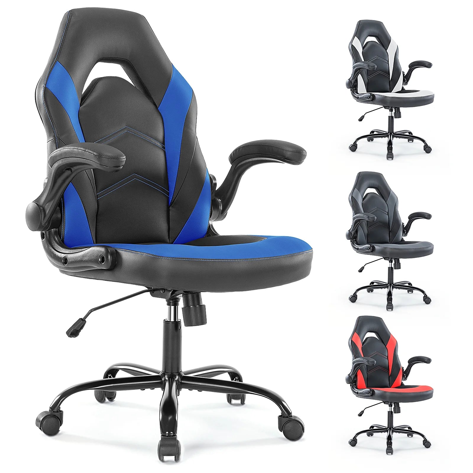 Gaming Chair, Computer Chair Ergonomic Office Chair PU Leather Desk Chair Executive Adjustable Swivel Task Chair with Flip-Up Armrest