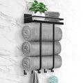 Wall Mounted Towel Rack with Shelf & 5 Hooks – Space-Saving Bathroom Storage Organizer - Luxe Haus Studio