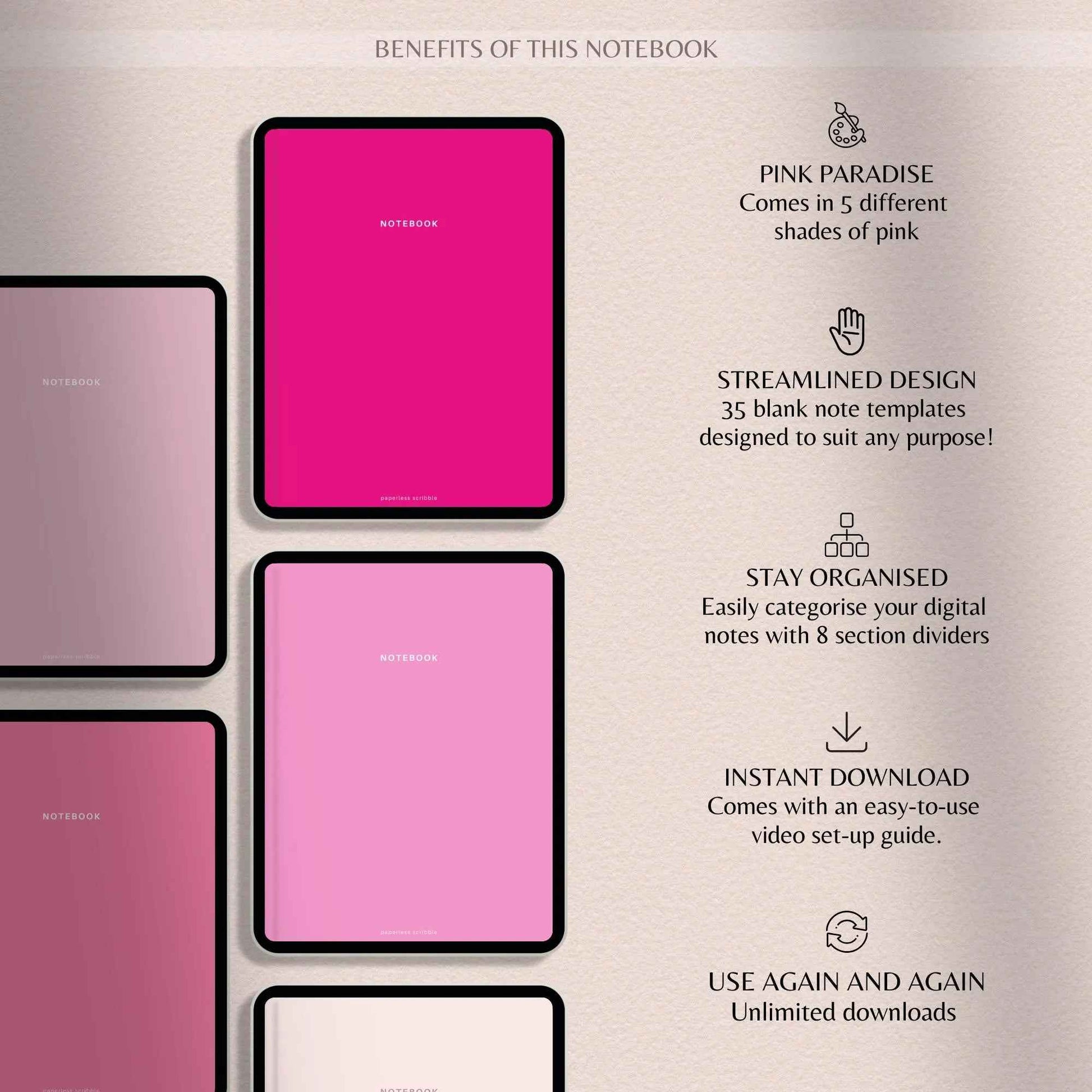 Digital Notebook Pink | Pink Ipad Notebook for Goodnotes | Digital Note Templates Notability | Digital Student Notebook | Goodnotes Notebook
