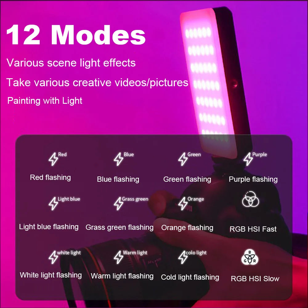 LED RGB Video Light Phone Fill Light Rechargeable Portable Lanterns 2000Mah Ajusted 3 Modes 2700-6500K Portable Selfie Lighting