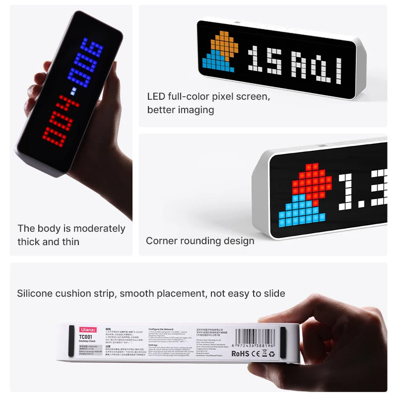 TC001 Smart Pixel Clock LED Full Color Pixel Display Pomodoro Clock Youtube Fans for Home New Version