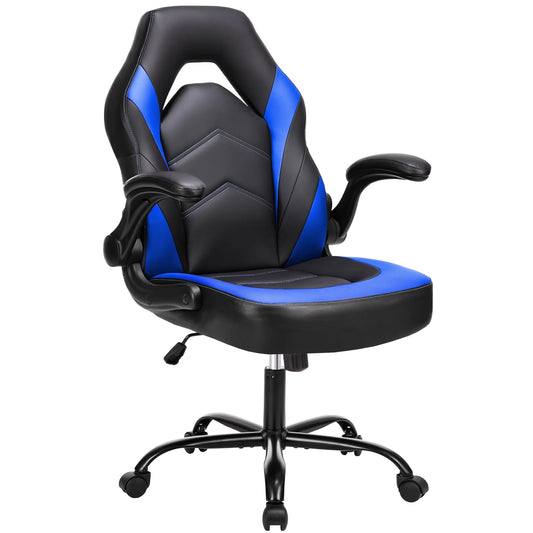 Gaming Chair, Computer Chair Ergonomic Office Chair PU Leather Desk Chair Executive Adjustable Swivel Task Chair with Flip-Up Armrest