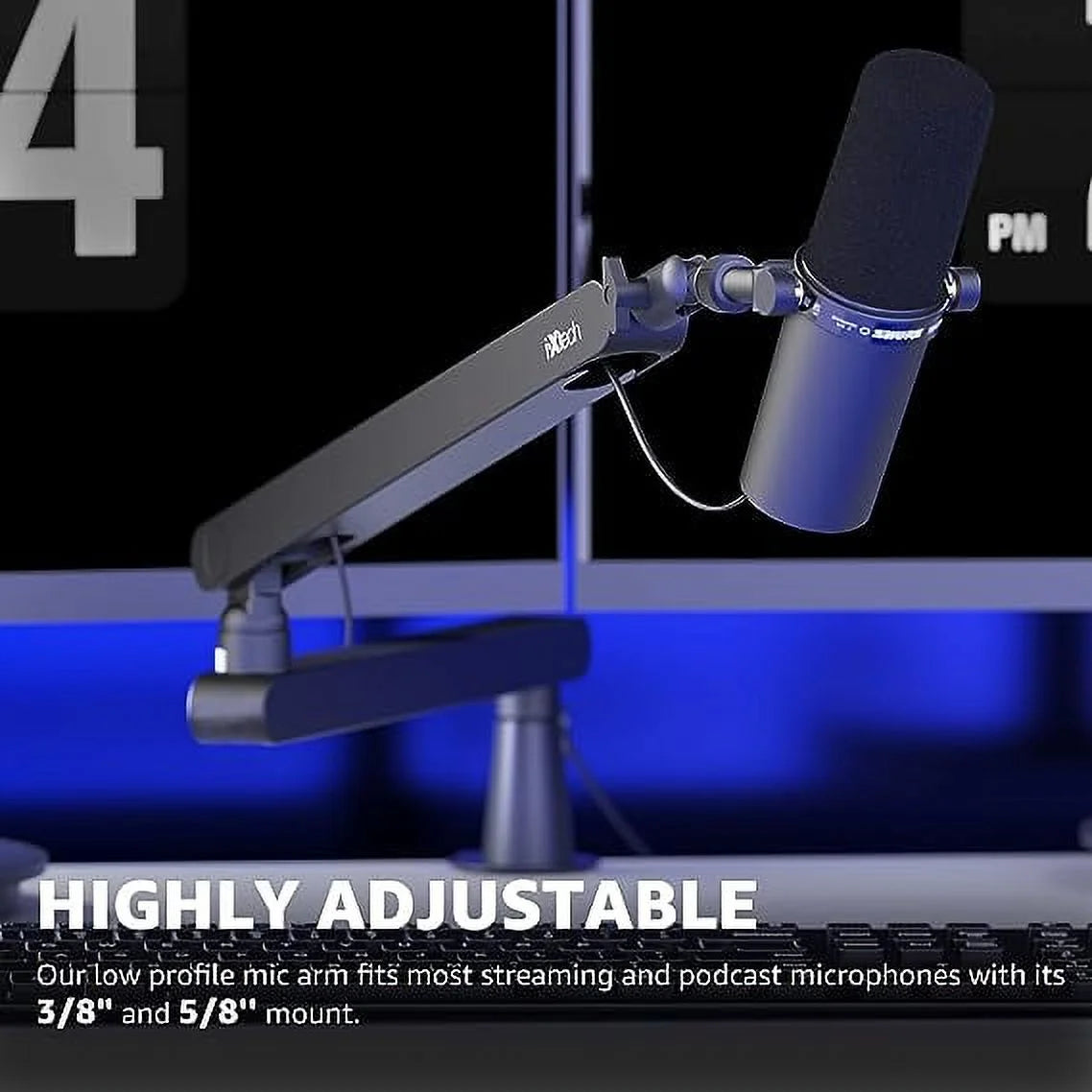 Foldable 360° Low Profile Microphone Stand and Boom, 26.10" X 1.38" X 1.18", 3.74 Lbs