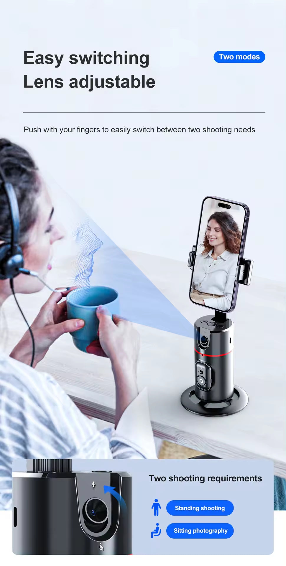 Innotech Sc Extendable Auto Face Tracking Tripod 360 Rotating Tripod, Both Auto or Manual Moving Control, Smart Cameraman Shooting for Video, Vlog, Live Stream