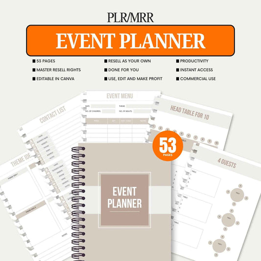PLR Event Planner, Master Resell Rights, Plr Planner, PLR Digital Products, Resell Planner, Plr Templates, MRR, Canva Templates, Dfy