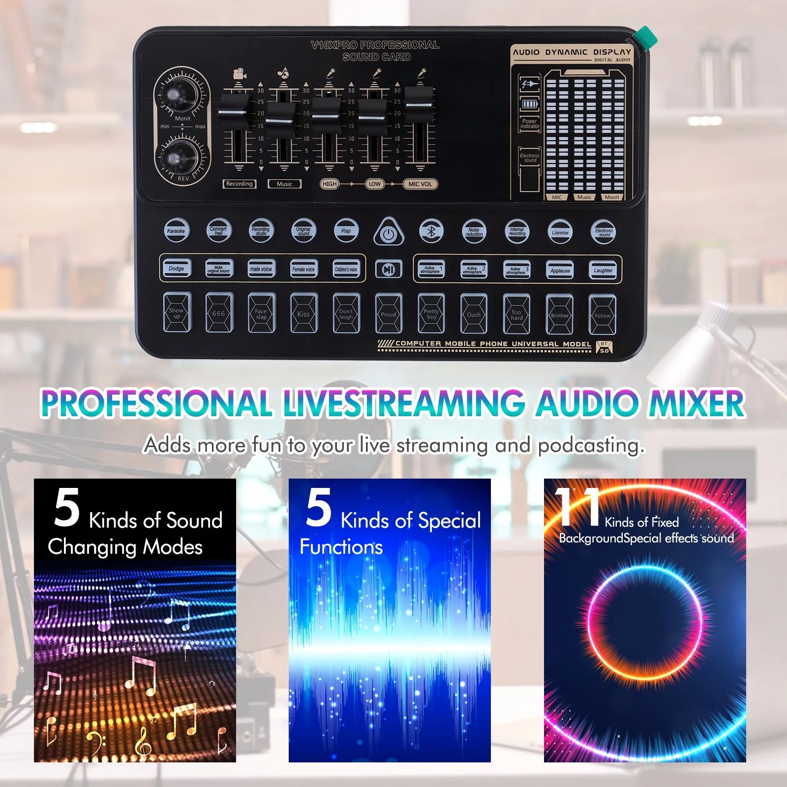 Condenser Microphone Bundle Audio Mixer BM-800 Podcast Microphone with Voice Changer, Studio Equipment for Laptop Computer Vlog Living Broadcast Live Streaming Youtube Tiktok