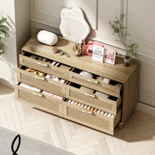 Rattan Natural 6-Drawer Dresser