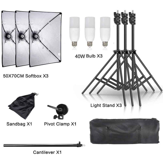 Professional Photo Studio Softbox Lights Continuous Lighting Kit Accessories Equipment with 3Pcs Soft Box,Led Blub,Tripod Stand