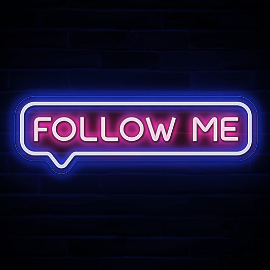 Follow Me Neon Sign - USB Powered Follow Me Neon Lights for Streamers/Influencers/Gamers – Blue&Pink Led Signs for Wall, Bedroom, Game Room Decor – Live Streaming Neon Signs - 16.5 * 4.7-Inch