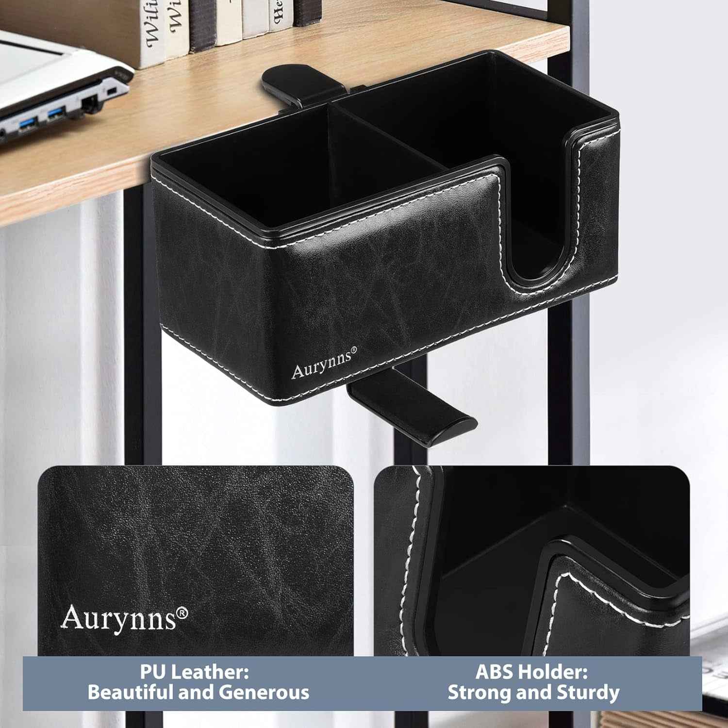 Desk Cup Holder Clip on Pen Holder Headphone Hanger Headset Stand Rotatable Clamp Hook under Desk (Black)