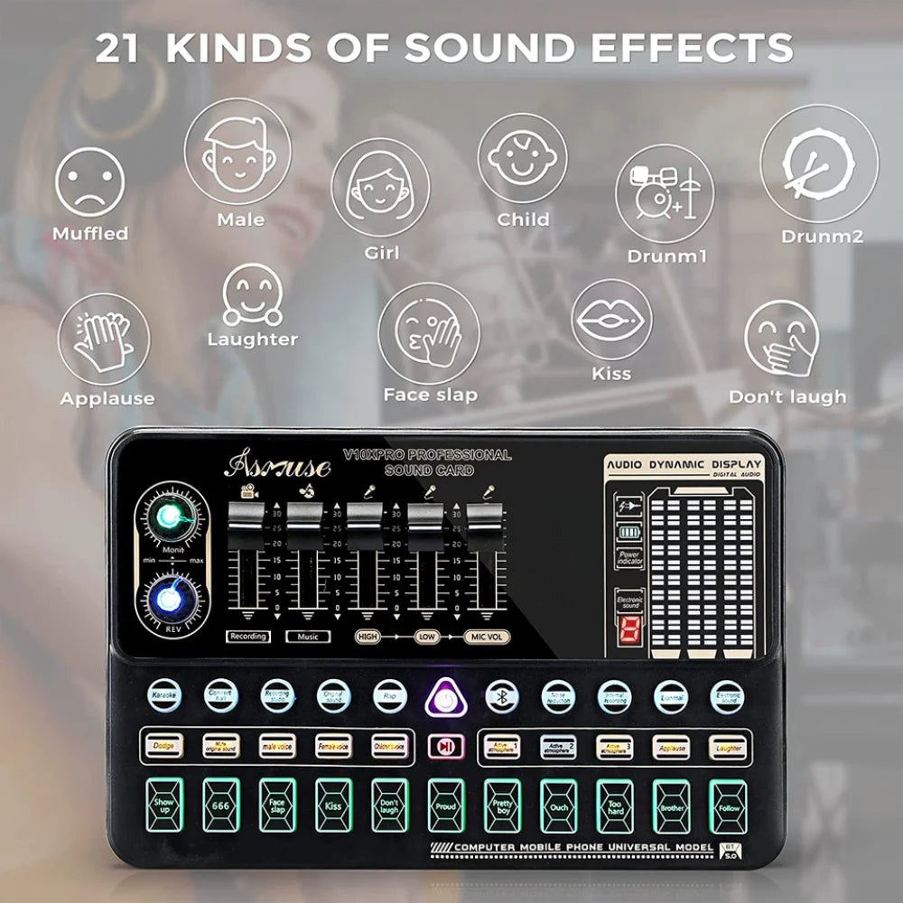 Condenser Microphone Bundle Audio Mixer BM-800 Podcast Microphone with Voice Changer, Studio Equipment for Laptop Computer Vlog Living Broadcast Live Streaming Youtube Tiktok