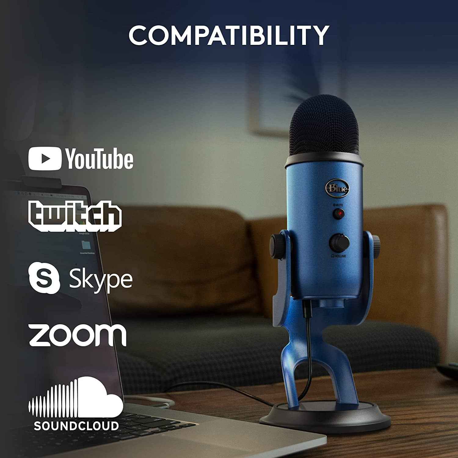 Yeti USB Microphone for PC, Mac, Gaming, Recording, Streaming, Podcasting, Studio and Condenser Mic with VO!CE Effects, 4 Pickup Patterns, Plug and Play - Midnight