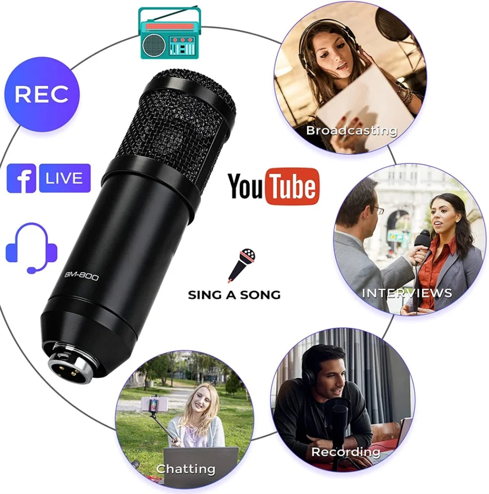 Condenser Microphone Bundle Audio Mixer BM-800 Podcast Microphone with Voice Changer, Studio Equipment for Laptop Computer Vlog Living Broadcast Live Streaming Youtube Tiktok
