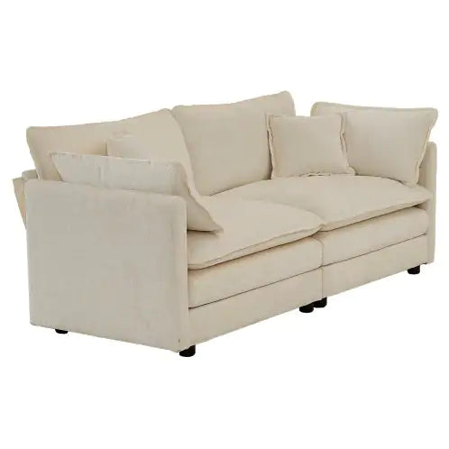 Modern Beige Chenille Loveseat Sofa – Deep Seat 2-Seater Couch with 4 Pillows