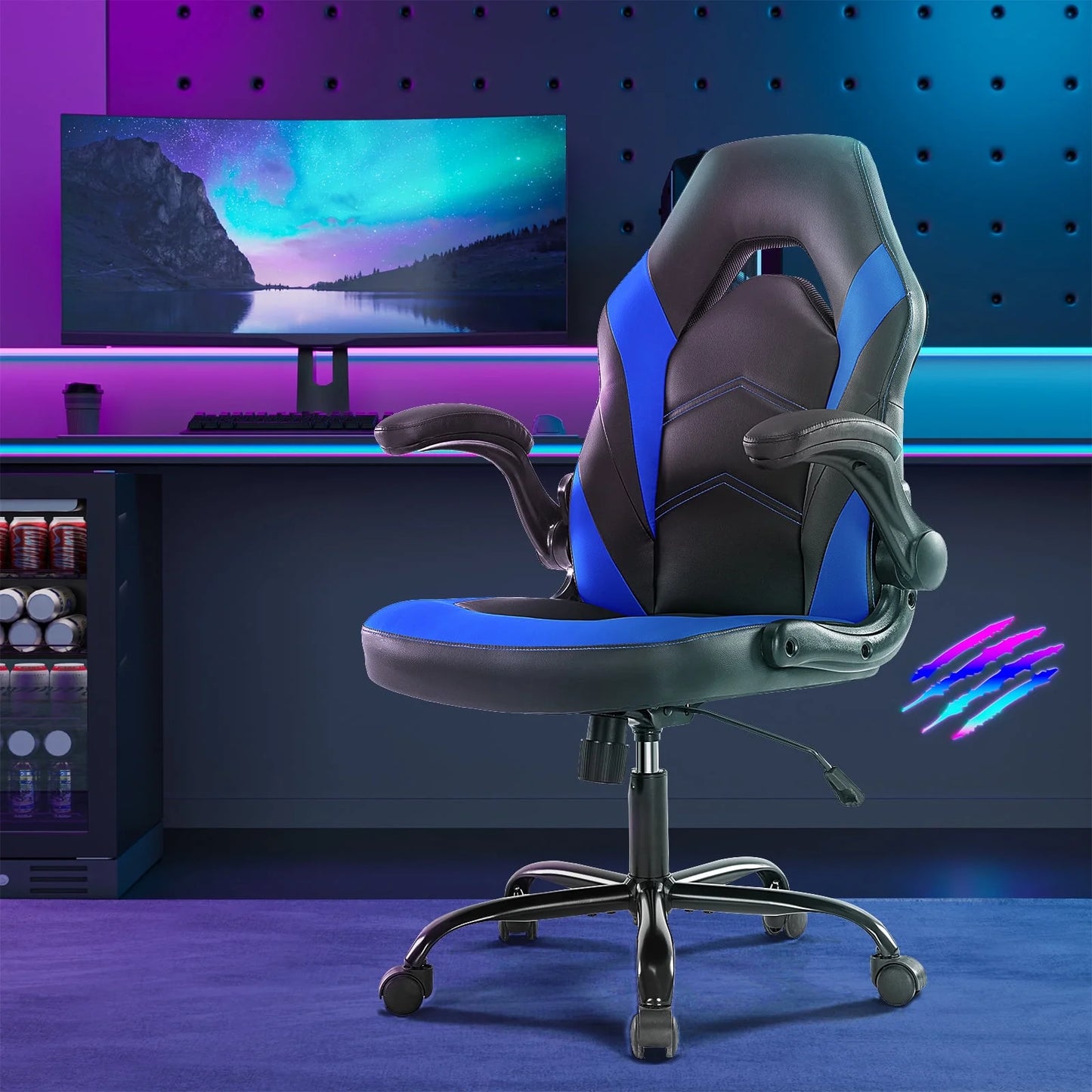 Gaming Chair, Computer Chair Ergonomic Office Chair PU Leather Desk Chair Executive Adjustable Swivel Task Chair with Flip-Up Armrest