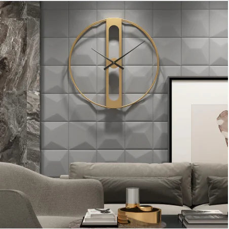 Modern Minimalist Round Metal Wall Clock for Living Room, Bedroom - Luxe Haus Studio