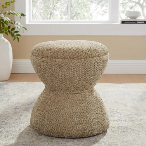 Bouclé Ottoman Foot Stool – African Drum–Inspired Modern Accent Stool - Luxe Haus Studio