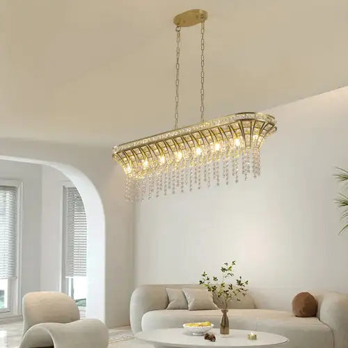 Modern Champagne Gold Kitchen Island Crystal Chandelier Lamp - Oval Crystal Ceiling Chandelier - Luxe Haus Studio