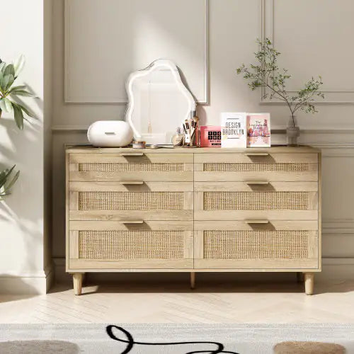 Rattan Natural 6-Drawer Dresser