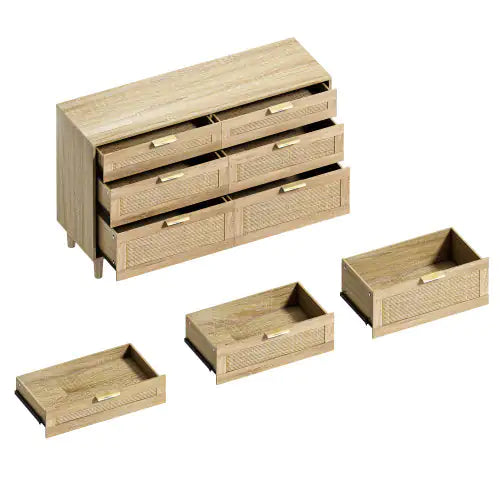 Rattan Natural 6-Drawer Dresser