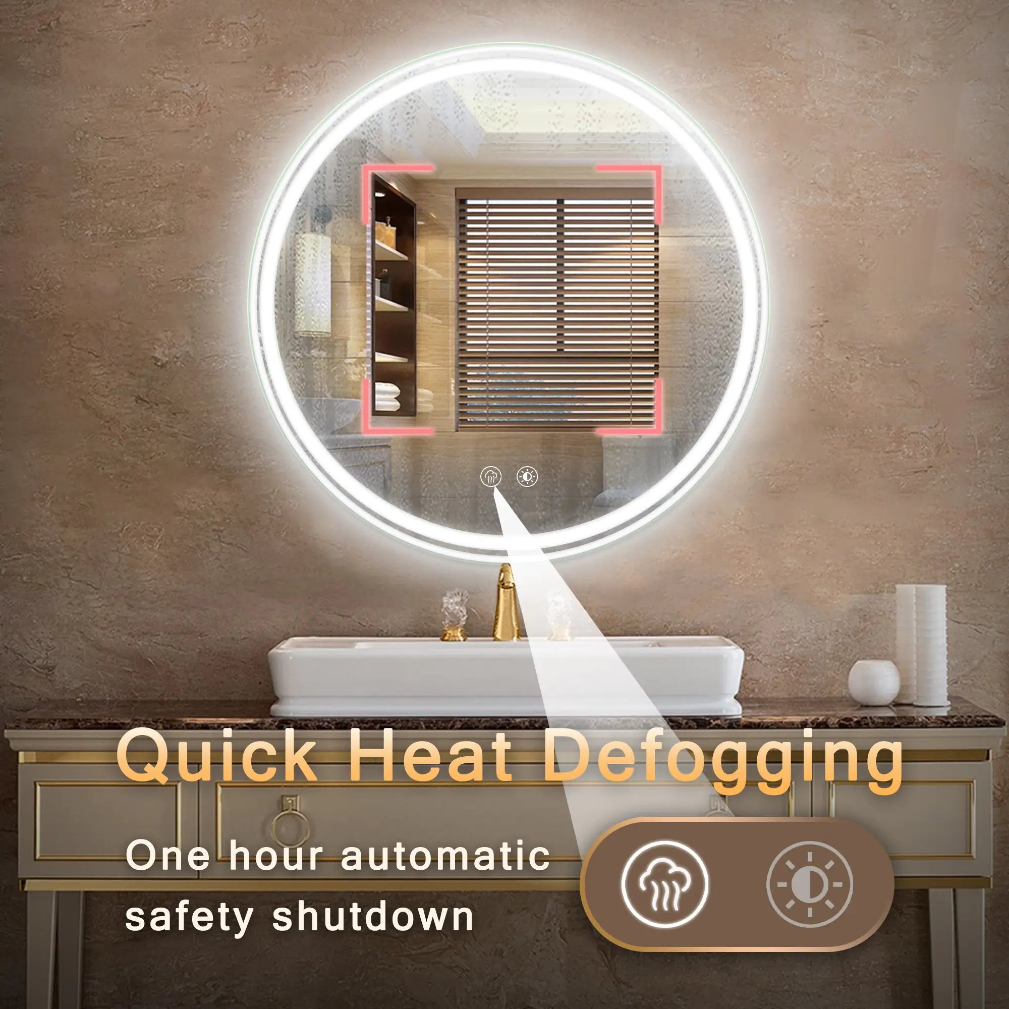 24” Round LED Bathroom Mirror – Dimmable Anti-Fog Vanity Mirror with 3-Color Lighting