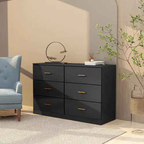 Modern Black 6-Drawer Dresser – Wide Contemporary Chest of Drawers with Ample Storage