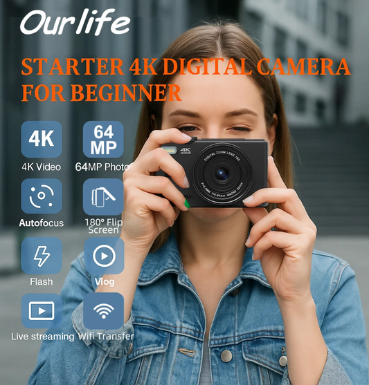 AC600 Digital Camera 4K 64MP UHD Cameras 18X Digital Zoom 180° Flip Screen Vintage Vlogging Camera for Youtube Autofocus