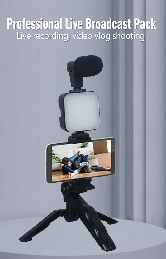 Smartphone Vlogging Kit with Tripod Phone Holder Mini Microphone LED Fill Light Starter for Tiktok Live Stream Video Youtube - Luxe Haus Studio