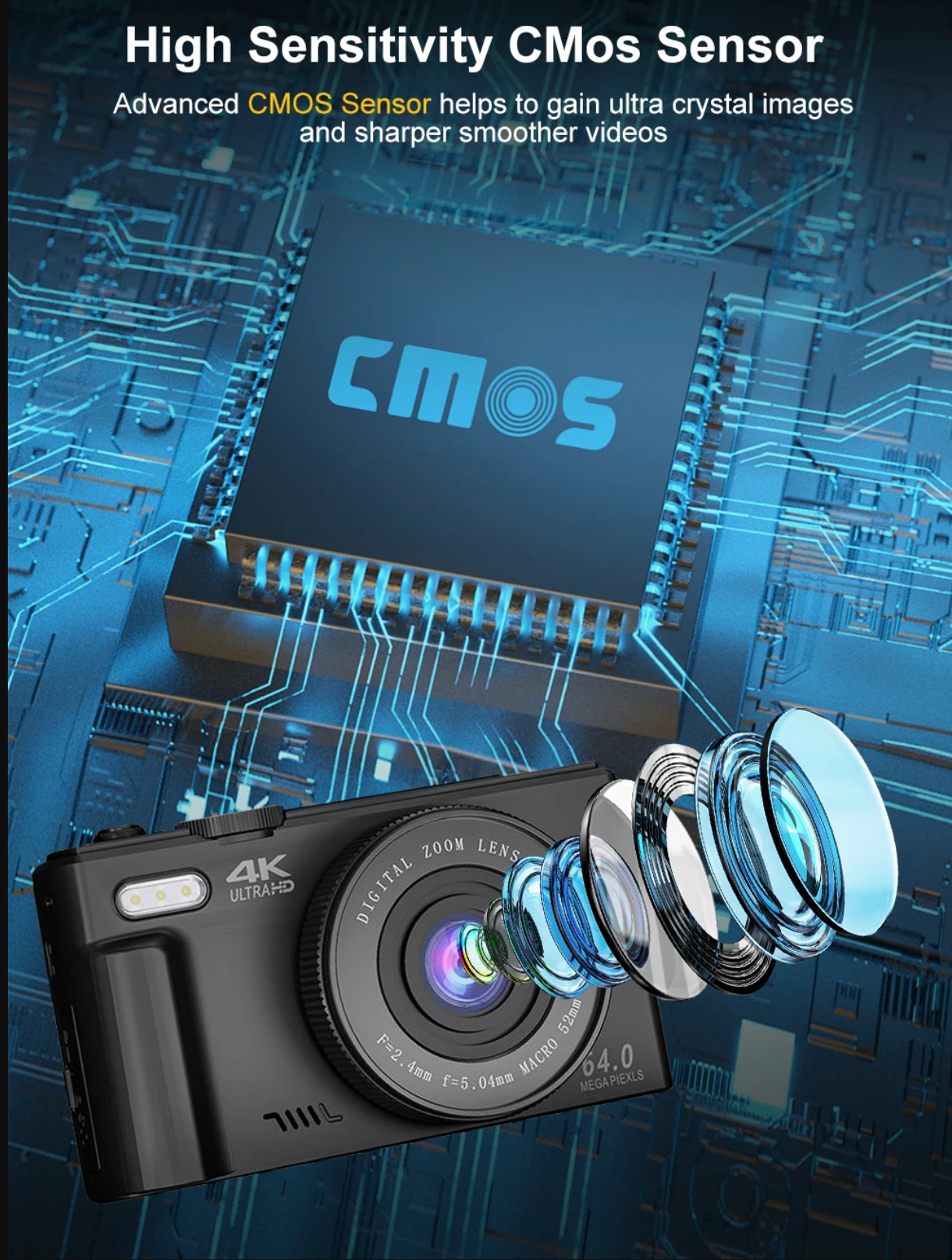 AC600 Digital Camera 4K 64MP UHD Cameras 18X Digital Zoom 180° Flip Screen Vintage Vlogging Camera for Youtube Autofocus