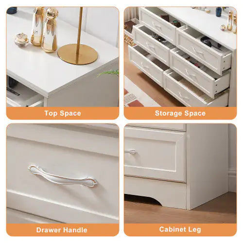 Modern White 6-Drawer Dresser – Wide Chest of Drawers with Metal Pulls for Bedroom & Living Spaces - Luxe Haus Studio